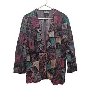 90s Embroidered Art Blazer Teal Purple Abstract Tapestry Boho Retro XL